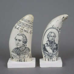 Zwei Scrimshaw-Repliken - Kunstharz, 1x mit Bildni…