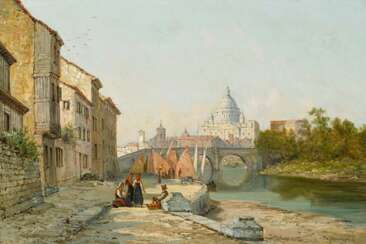 Dommersen, William Raymond. Rom. Am Ufer des Tibers mit Blick auf den Petersdom.