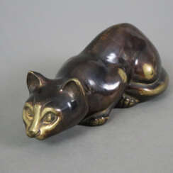 Tierfigur Katze - Bronze, hohl gegossen, patiniert…