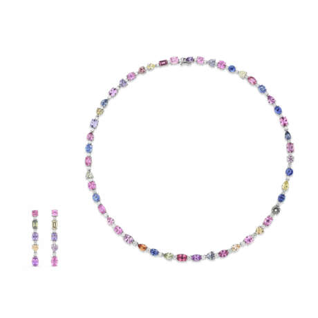 SET OF SAPPHIRE AND DIAMOND NECKLACE AND EARRINGS - photo 1