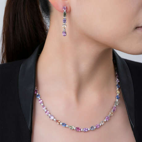 SET OF SAPPHIRE AND DIAMOND NECKLACE AND EARRINGS - photo 8
