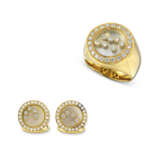 NO RESERVE – SET OF DIAMOND AND MOTHER-OF-PEARL RING AND CUFFLINK - photo 1