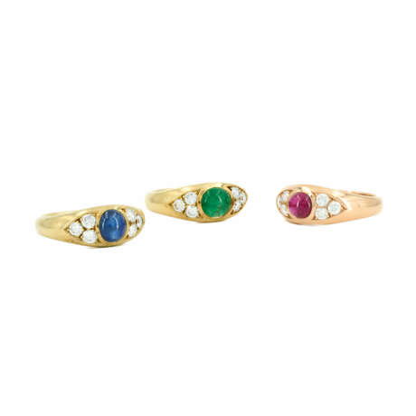 THREE GEMSTONE-DIAMOND-RINGS - photo 1