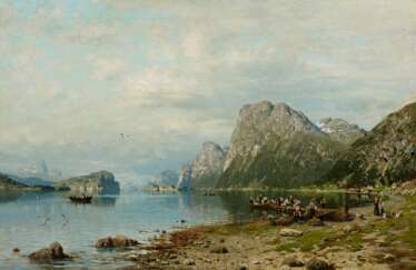 Normann, Adelsteen. Warten auf das Fährboot im norwegischen Sognefjord.