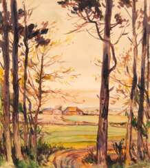 Tschirch, Egon (1889 Rostock-1948 Rostock) &quot;Landschaft mit Bauerngehöft&quot;, Aquarell, sign. u.r. und dat. ´42,34x27 cm, ungerahmt (eigenes Atelier in Rostock, Studienreisen nach Südfrankreich und Nordafrika, sieh…