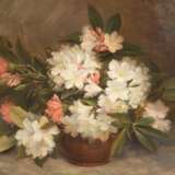 Arend, Digna Johanna Maria van den (1876-1943) "Rhododendronblüten in Vase", Öl/ Lw., rückseitig auf Lw. monogr. und dat., kl. Loch oben mittig, 46x54,5 cm, Rahmen - photo 1