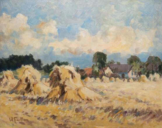 Facklam, Wilhelm (1893 Upahl-1972 Winkelhaid) "Sommerliche Dorfansicht", Öl/ Mp. (verzogen), sign. u.l., 38x49,5 cm, Rahmen (ging als Schüler Franz Bunkes nach Schwaan und studierte von 1921-1923 an der Kunstsc… - фото 1