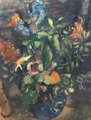 Holtz-Sommer, Hedwig (1901 Berlin- 1970 Wustrow) &quot;Blumenstilleben&quot;, Aquarell, sign. u.r., 56x38 cm, im Passepartout hinter Glas und Rahmen (Beteiligung an Ausstellungen mecklenburgischer Künstler in Schwerin un…