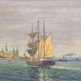 "Schiffe vor Schloß Kronborg, Dänemark", Öl/ Lw., undeutl. monogr. u.l., 43x59 cm, Rahmen - Foto 1