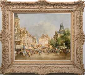 Pallmann, Peter Götz (1908 Berlin-1966 Berlin) &quot;Paris - Rue Mouffetard mit Medarduskirche&quot;, Öl/Hf, sign. u.r., 50x60 cm, Rahmen