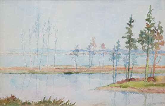 Schubert, Otto (1892 Dresden- 1970 Dresden) "Seenlandschaft", Aquarell, sign. u.r., 34x49,5 cm, im Passepartout hinter Glas und Rahmen - photo 1