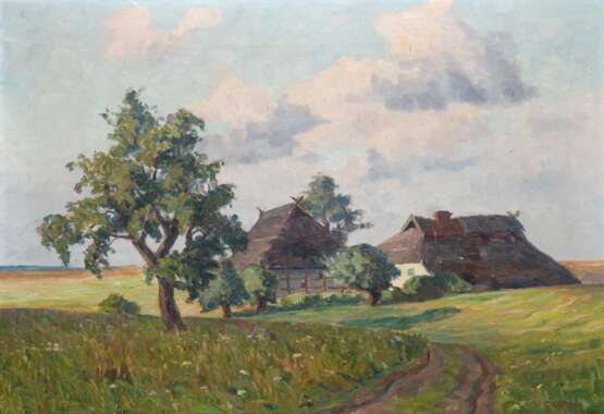 Facklam, Wilhelm (1893 Upahl-1972 Winkelhaid) "Reetdachkaten am Bodden", Öl/Lw., sign. u.r., 60x78 cm, Rahmen (ging als Schüler Franz Bunkes nach Schwaan und studierte von 1921-1923 an der Kunstschule in Weimar… - photo 1