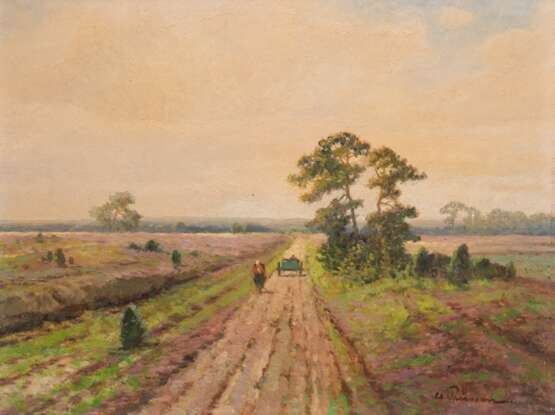 Prüssen, Clemens (1888 Köln-1966 ebenda) "Begegnung auf dem Feldweg", Öl/ Hartfaser, sign. u.r., 40x50 cm, Rahmen (Er studierte an den KA Düsseldorf, München u. Karlsruhe, Landschaftsmaler, besonders in der Eif… - фото 1