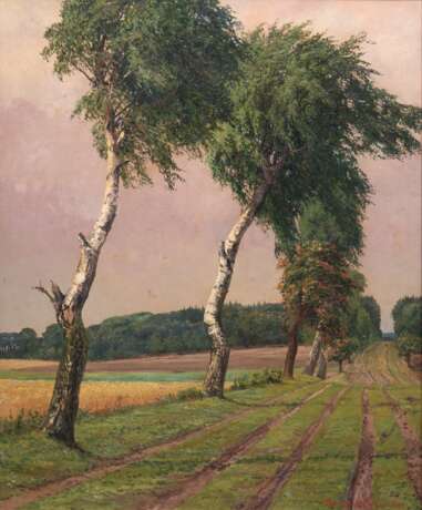 Bruycker, de Bernhard (1891 Hamburg-1971 Undeloh/Wilsede) "Feldweg mit Birken", Öl/ Platte, rückseitig auf Platte bez. und dat. 1922, 64x48,5 cm, Rahmen - Foto 1