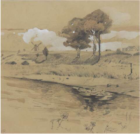 Preussner, Else (1889-1954) "Pommersche Landschaft", Mischtechnik, monogr. u.l., 30x29,5 cm, im Passepartout hinter Glas und Rahmen (Sie war eine deutsche Malerin und Grafikerin) - Foto 1