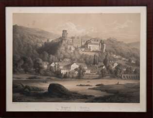 &quot;Schloß Heidelberg&quot;, Litho., Blatt min. fleckig, 34,5x47 cm, hinter Glas und Rahmen