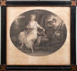 &quot;Damon and Musidora&quot;, Graphik, England um 1800, Blatt gebräunt, 39,5x43 cm, hinter Glas im Originalrahmen