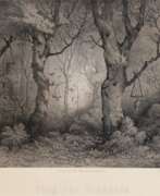 Graphics. Krüger, Eugen (1832 Altona-1876 Düsternbrook) &quot;Fang der Drosseln&quot;, Litho., 23x33 cm, im Passepartout hinter Glas und Rahmen