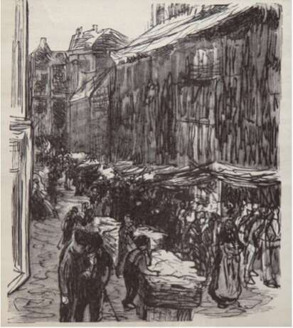 Liebermann, Max (1847-1935 Berlin) "Judengasse in Amsterdam", Holzschnitt, 13x11 cm, im Passepartout hinter Glas und Rahmen - Foto 1