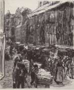 Graphics. Liebermann, Max (1847-1935 Berlin) &quot;Judengasse in Amsterdam&quot;, Holzschnitt, 13x11 cm, im Passepartout hinter Glas und Rahmen