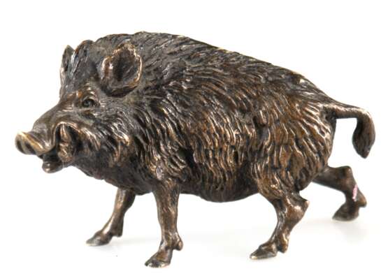 Bronze -Figur "Wildschwein", braun patiniert, 5x7,5x2,5 cm - Foto 1