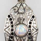 Kette und Anhänger mit Öse ca. 2,6 x 1,3 cm, 925er Silber, schwarze und weiße Zirkonia, Opal, Kettenlänge ca. 45,5 cm - photo 1