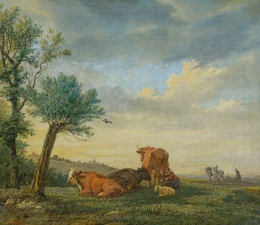 Dujardin, Karel. Landschaft mit Vieh und pflügenden Bauern. - photo 1