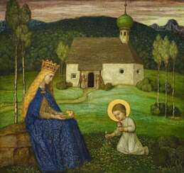 Schiestl, Matthäus. Maria mit dem Jesuskind an der Kapelle.