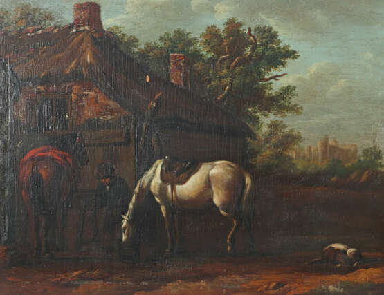 Maler des 18./19. Jh. ''Vorm Pferdestall'', Bauer,… - photo 1