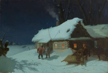 СОЛОМАТКИН Леонид (1837-1883) Ночная сцена возле таверны , подписано и датировано 1872.