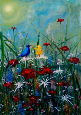 THE BLUE BIRD oil on cardboard Oil painting Surrealism Romanticism Ukraine 2025 - photo 1