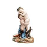 Groupe en porcelaine Satyre et Dionysos. Meissen XIXe si&egrave;cle. Porzellan Late 19th century - Foto 1