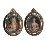 Pair of portrait miniatures Louis XV and Marquise de Pompadour Brass Late 19th century - photo 1