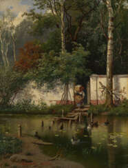 KISELEV, ALEXANDER (1838-1911) By a Pond , signed and dated 1881.