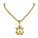 Cha&icirc;ne en or medaillon pagode avec Bouddha meditant Gold 14K Chinoiserie 21th century - Foto 2