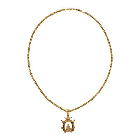 Cha&icirc;ne en or medaillon pagode avec Bouddha meditant Gold 14K Chinoiserie 21th century - Foto 4