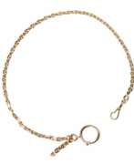 Gold 585. Gold chain of anchor weave for pocket watches, with two carabines. Latvia. 1920-30s. 