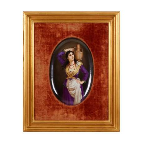 A porcelain plaque of the 19th century Girl with a jug. Porcelain At the turn of 19th -20th century - photo 1