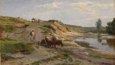 KISELEV, ALEXANDER (1838-1911) Down by the Stream , signed and dated “15 iiulia 1887 g”.