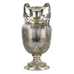 Large, amphora-shaped, silver vase. Italy. 20th century. 