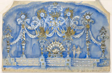 DOBUZHINSKY, MSTISLAV (1875-1957) Set Design for P. Tchaikovskys Ballet "The Sleeping Beauty" , signed and stamped with a monogram, titled and dated 1937, further variously inscribed on the reverse.