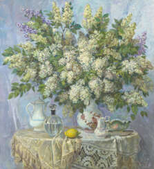 SOLDATENKOV, IGOR (1934-2009) Still Life with White Lilacs , signed and dated 1996, also further signed, titled in Cyrillic and dated on the reverse.
