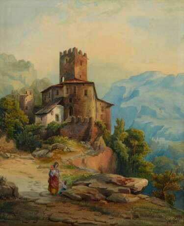 Watercolor. Italian look. Landscape in the mountains. watercolor Romanticism 19th century - photo 2