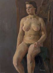 VLASOVA, KLARA (B. 1926) Seated Nude , signed, also further signed, titled in Cyrillic and dated 1948 on the reverse.