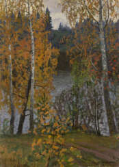 BRODSKAYA, LIDIA (1910-1991) Birch Trees in Autumn , signed, aslo further signed, titled in Cyrillic and dated 1964 on the reverse.