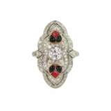 Bague en or blanc avec diamants et &eacute;mail de style Art D&eacute;co. 20i&egrave;me si&egrave;cle. Emaille 20th century - Foto 2