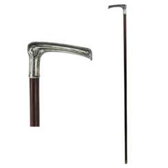 Walking cane with a silver handle.