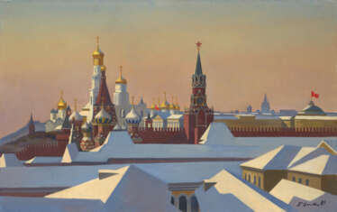 OSSOVSKI, PETR (1925-2015) The Moscow Kremlin in Winter , signed and dated 1984, also furhter signed, titled in Cyrillic and dated 1984 on the reverse.
