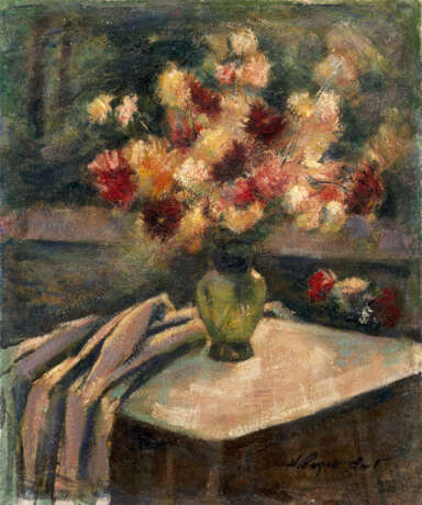 ZAGREKOV, NIKOLAI (1897-1992) Flowers in a Green Vase , signed and indistinctly dated. - Foto 1