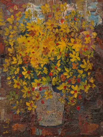 TSERETELI, ZURAB (B. 1934) Still Life with Yellow Flowers , signed with initials and dated 1987, also further signed twice on the reverse. - Foto 1